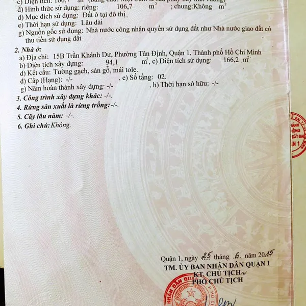 Bán nhà 15B Trần Khánh Dư, Phường Tân Định, Quận 1