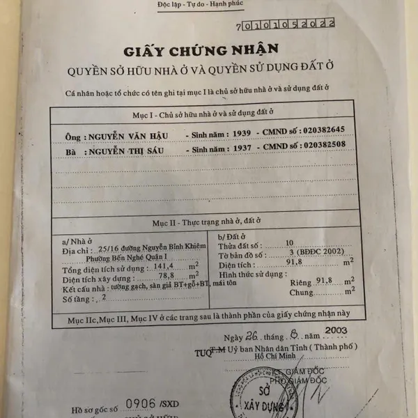 Bán nhà 25/16 Nguyễn Bỉnh Khiêm,&nbsp;P. Sài Gòn, Quận 1