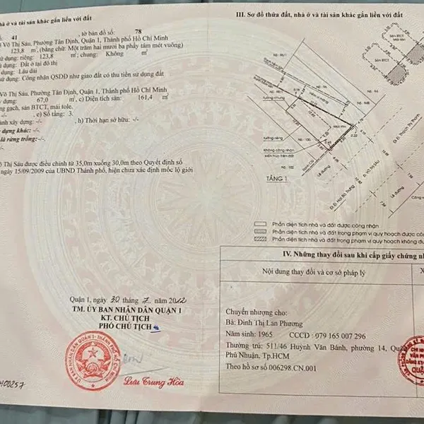 Bán nhà 98 Võ Thị Sáu,&nbsp;Phường Tân Định, Quận 1