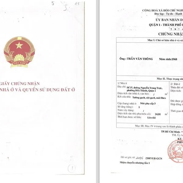 Bán nhà 37 Nguyễn Trung Trực, Phường Bến Thành, Quận 1