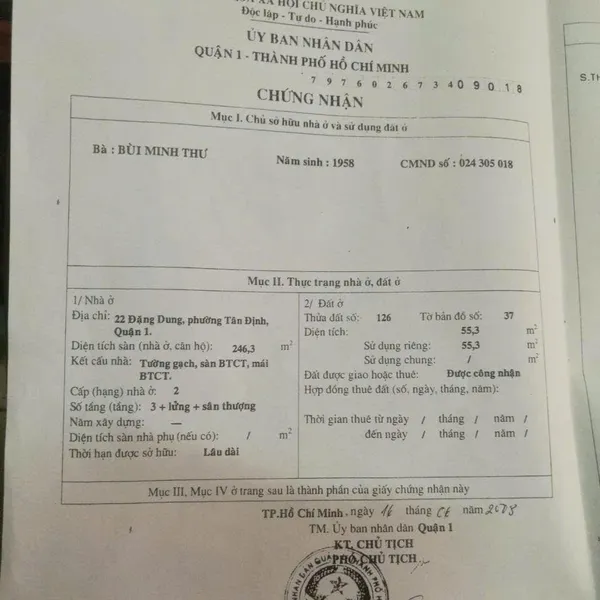 Bán nhà 22 Đặng Dung, Phường Tân Định, Quận 1