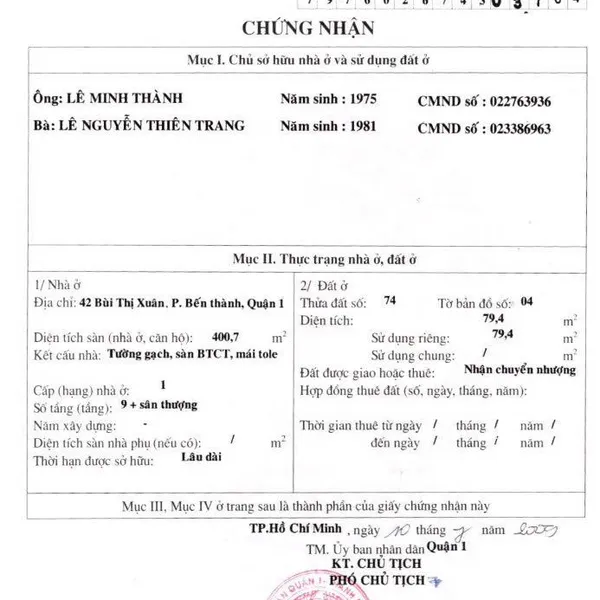 Bán khách sạn 40 - 42&nbsp;Bùi Thị Xuân, P. Bến Thành, Quận 1