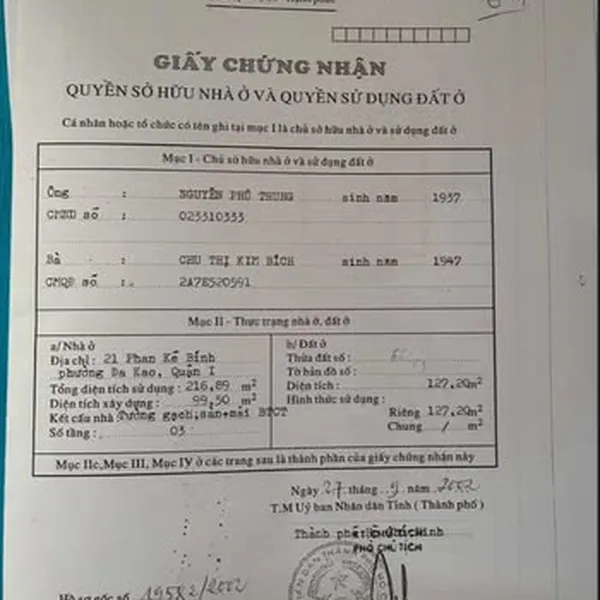 Bán nhà 21 Phan Kế Bính, Phường Đa Kao, Quận 1