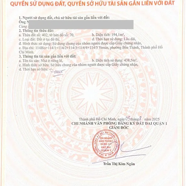 Bán nhà 114 - 114/5 Yersin, P. Bến Thành, Quận 1