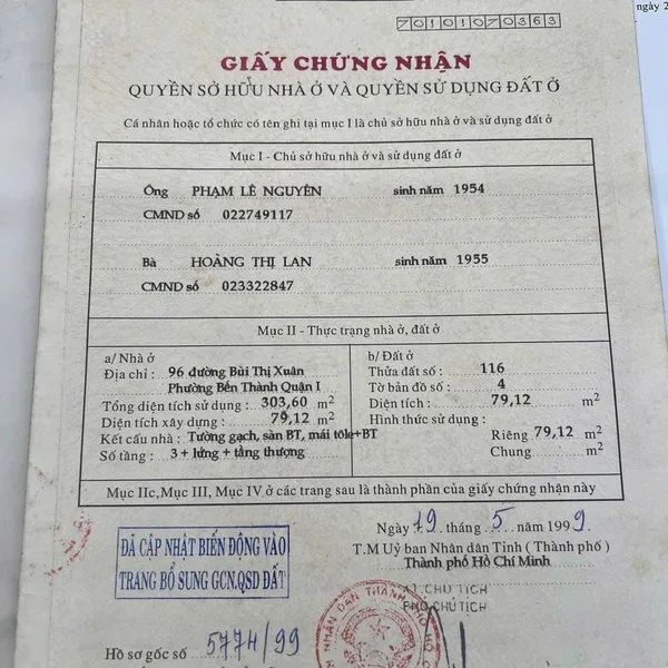 Bán nhà 96 - 98 Bùi Thị Xuân, Phường Bến Thành, Quận 1