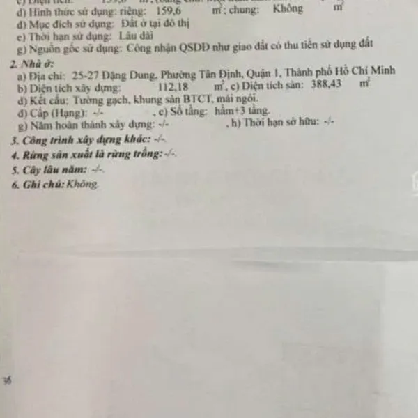 Bán nhà 25 - 27 Đặng Dung,&nbsp;P. Tân Định,&nbsp;Quận 1