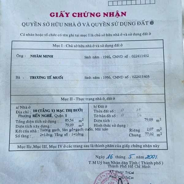 Bán nhà 10 Mạc Thị Bưởi, P. Sài Gòn, Quận 1