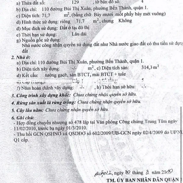 Bán nhà 110 Bùi Thị Xuân, P. Bến Thành, Quận 1