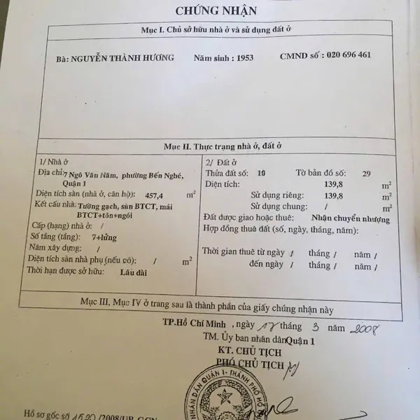 Bán toà nhà căn hộ dịch vụ Quận 1, số 7 Ngô Văn Năm, P. Sài Gòn