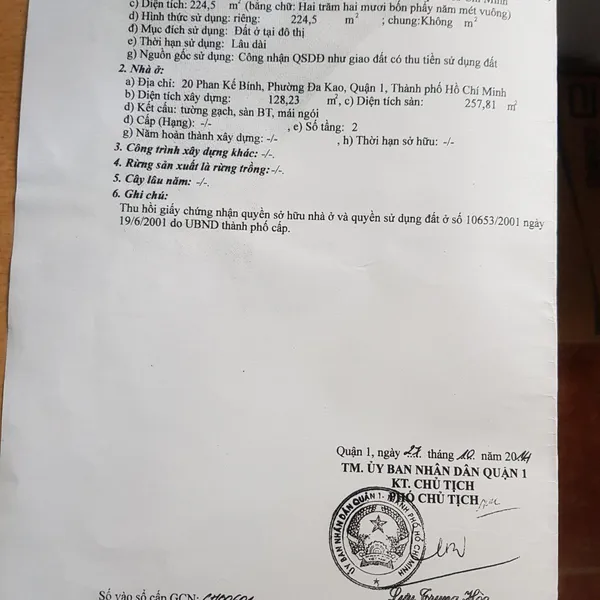 Bán biệt thự 20 Phan Kế Bính, P. Tân Định, Quận 1