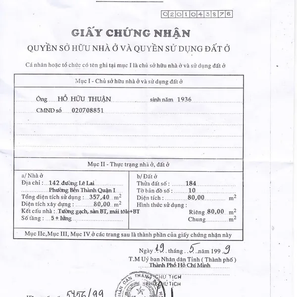 Bán nhà 140 - 142 Lê Lai, Phường Bến Thành, Quận 1