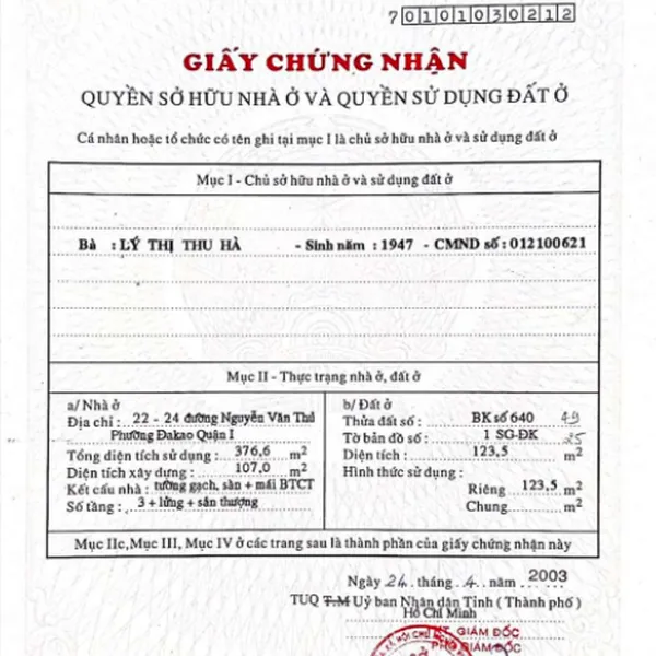 Bán nhà 22 - 24 Nguyễn Văn Thủ,&nbsp;Phường Đakao, Quận 1