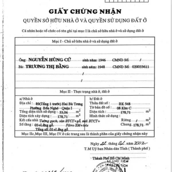Bán nhà 89&nbsp;Hai Bà Trưng, Phường Sài Gòn, Quận 1
