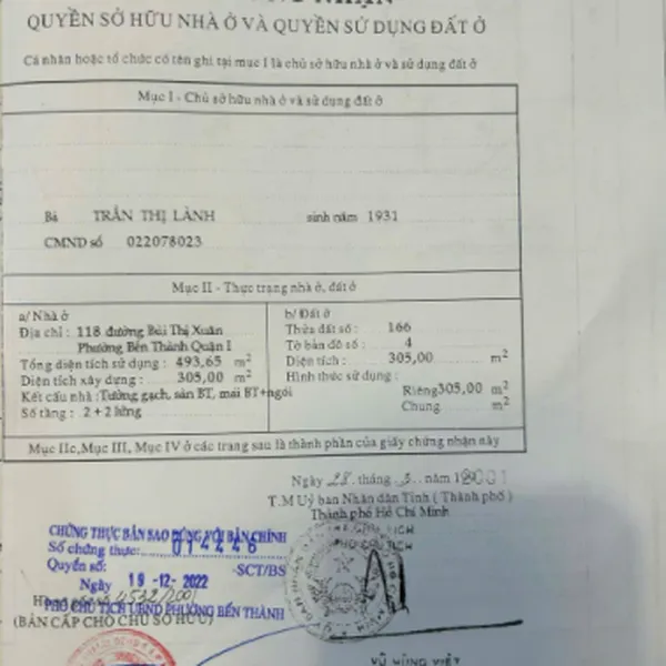 Bán nhà 118 Bùi Thị Xuân, Phường Bến Thành, Quận 1