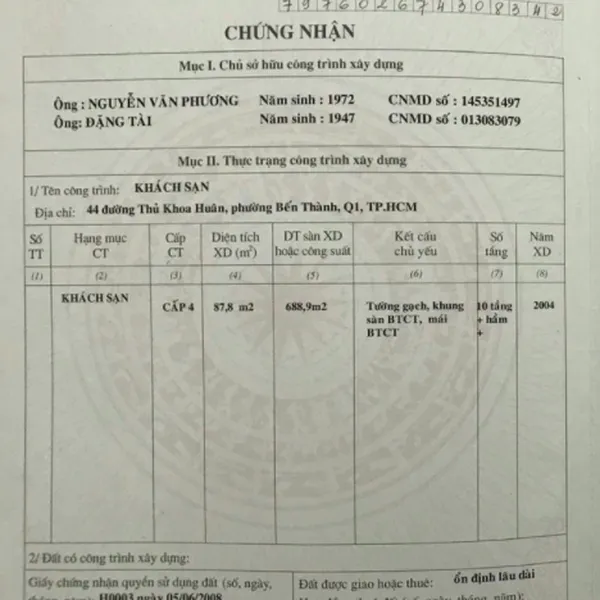 Bán khách sạn 42 - 44&nbsp;Thủ Khoa Huân,&nbsp;Phường Bến Thành, Quận 1