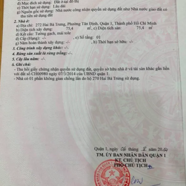 Bán nhà 270 - 272 Hai Bà Trưng, Phường Tân Định, Quận 1