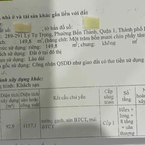 Bán khách sạn 289 - 291 Lý Tự Trọng, P. Bến Thành, Quận 1