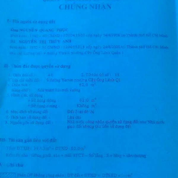 Bán khách sạn 7 - 9&nbsp;Yersin, Phường Cầu Ông Lãnh, Quận 1