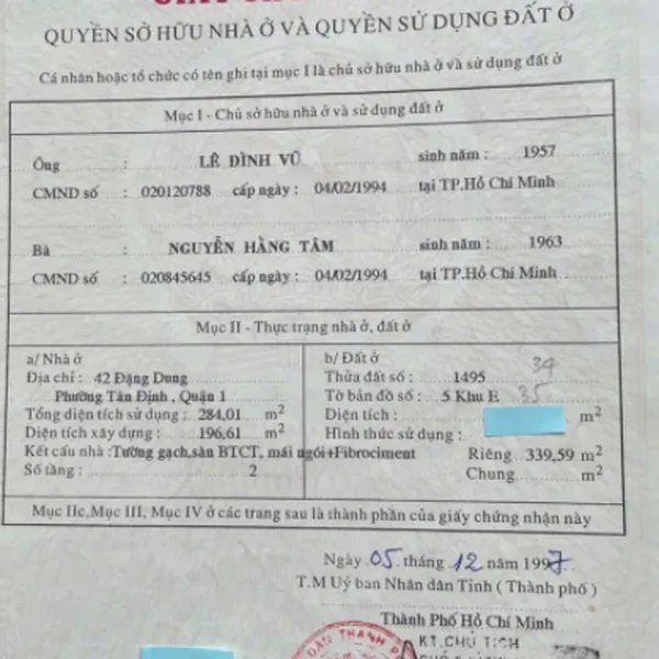 Bán tòa nhà CHDV 42 Đặng Dung, Phường Tân Định, Quận 1