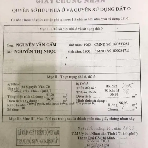 Bán nhà mặt tiền số 34 Nguyễn Văn Cừ, Phường Cầu Kho, Quận 1