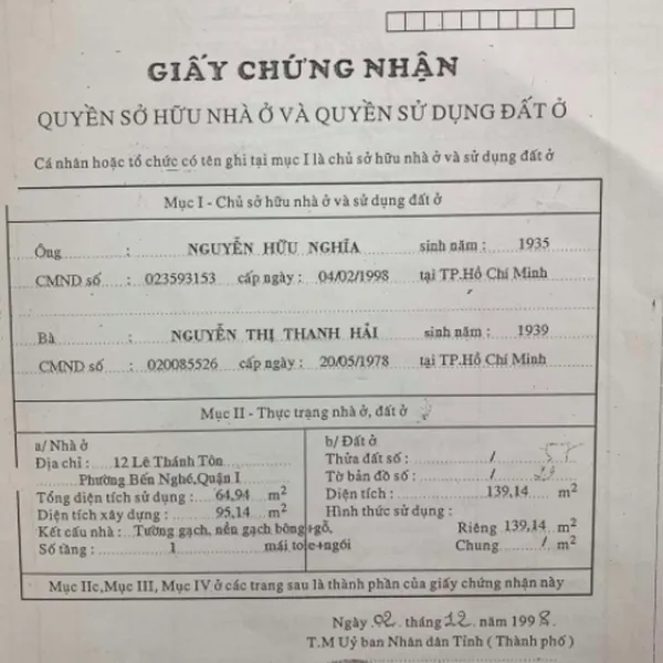 Bán tòa nhà 12 Lê Thánh Tôn, Phường Bến Nghé, Quận 1