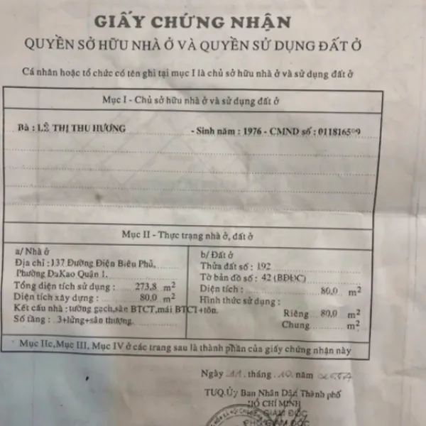 Bán nhà 137 Điện Biên Phủ, P. Đakao, Quận 1