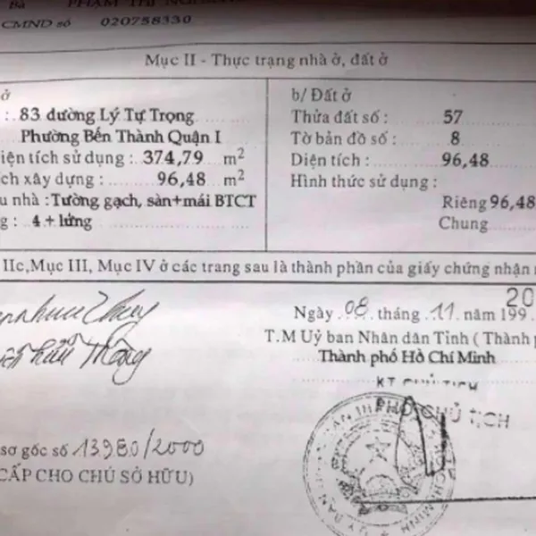 Bán nhà số 83&nbsp;đường Lý Tự Trọng,&nbsp;Phường Bến Thành, Quận 1