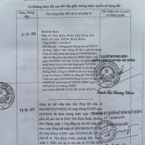 Bán khách sạn số 39 - 41&nbsp;đường Thủ Khoa Huân,&nbsp;Phường Bến Thành, Quận 1