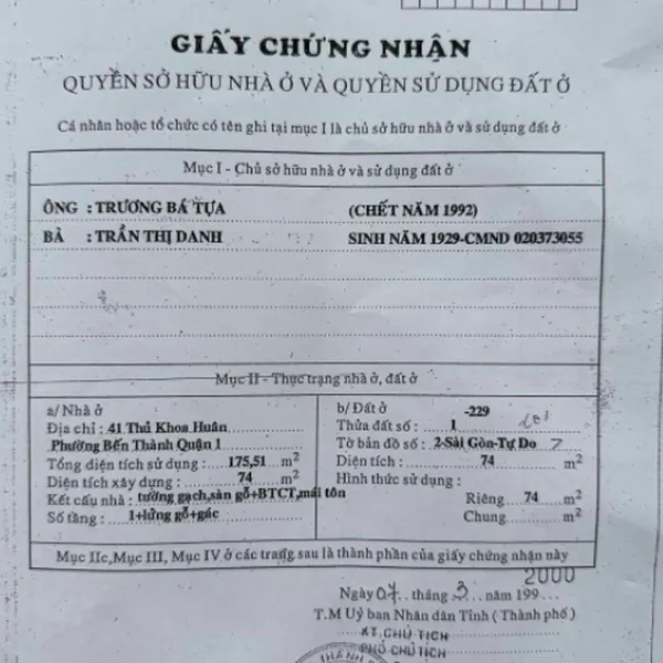 Bán khách sạn số 39 - 41&nbsp;đường Thủ Khoa Huân,&nbsp;Phường Bến Thành, Quận 1