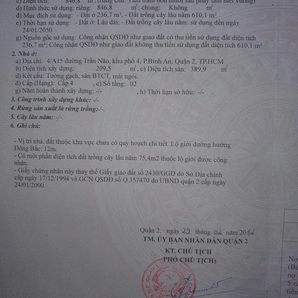 Bán biệt thự 4/A15 Trần Não,&nbsp;P. An Khánh, Quận 2