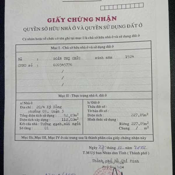 Bán nhà 20/4 - 4C Kỳ Đồng, P. Nhiêu Lộc, Quận 3