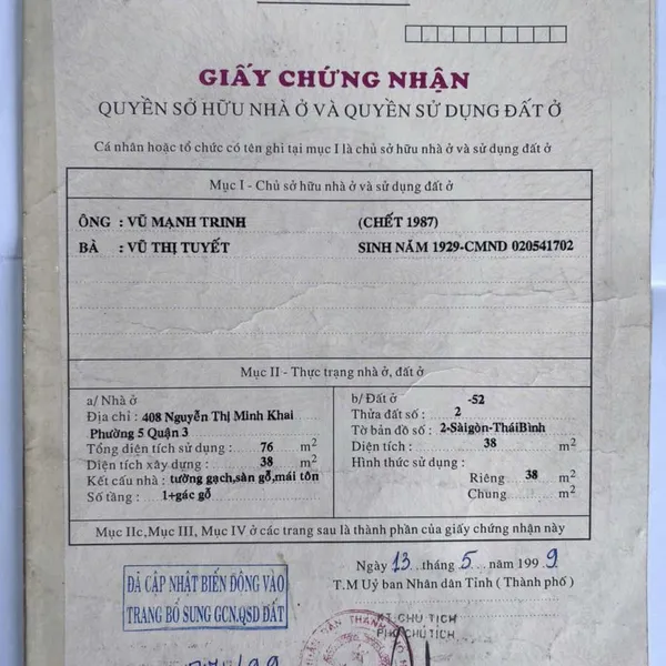 Bán nhà 408&nbsp;Nguyễn Thị Minh Khai,&nbsp;Phường 3,&nbsp;Quận 3