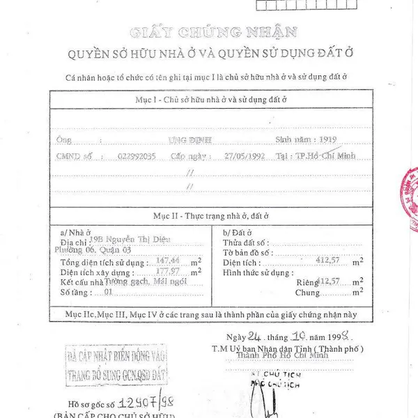 Bán nhà 19 - 19B Nguyễn Thị Diệu, P. Xuân Hoà, Quận 3