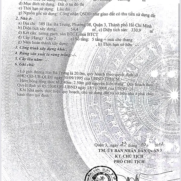 Bán nhà 389 Hai Bà Trưng, P. Xuân Hoà, Quận 3