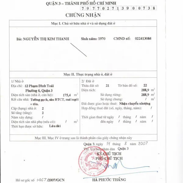 Bán toà nhà 12&nbsp;Phạm Đình Toái, Phường Võ Thị Sáu, Quận 3