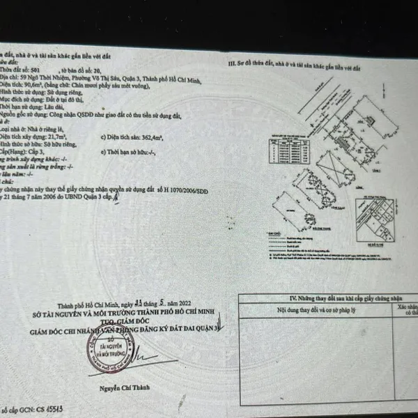 Bán nhà 59 Ngô Thời Nhiệm, Phường Võ Thị Sáu, Quận 3