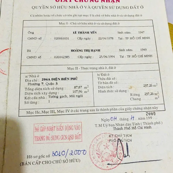 Bán nhà 204A Điện Biên Phủ, P. Xuân Hoà, Quận 3