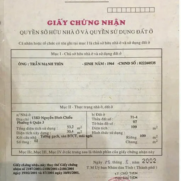 Bán nhà 138BCD&nbsp;Nguyễn Đình Chiểu, P.&nbsp;Võ Thị Sáu, Quận 3