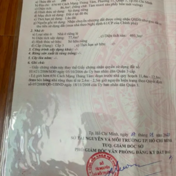 Bán nhà 656/40 CMT8, Phường 11, Quận 3