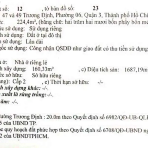 Bán tòa nhà 47 - 49 Trương Định, Phường Võ Thị Sáu, Quận 3