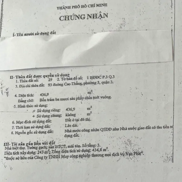 Bán tòa nhà 93 Cao Thắng, Phường 3, Quận 3