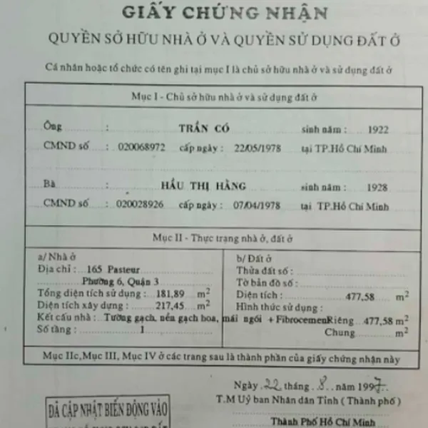 Bán nhà 165 Pasteur &amp; Thị Sáu, Phường Võ Thị Sáu, Quận 3