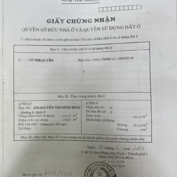 Bán đất 478 Nguyễn Thị Minh Khai, Phường 2, Quận 3