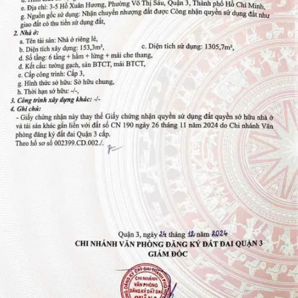 Bán tòa nhà 3 - 5&nbsp;Hồ Xuân Hương,&nbsp;Phường Võ Thị Sáu, Quận 3