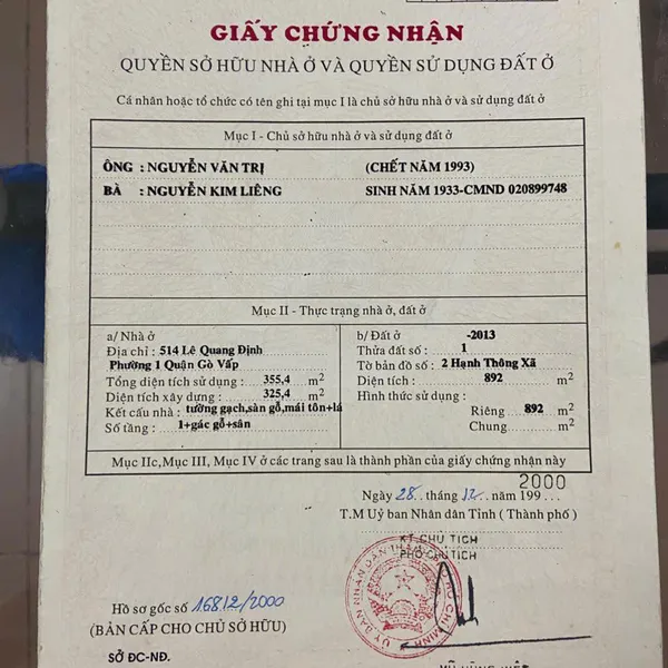 Bán nhà 514 Lê Quang Định, P. Hạnh Thông, Quận Gò Vấp