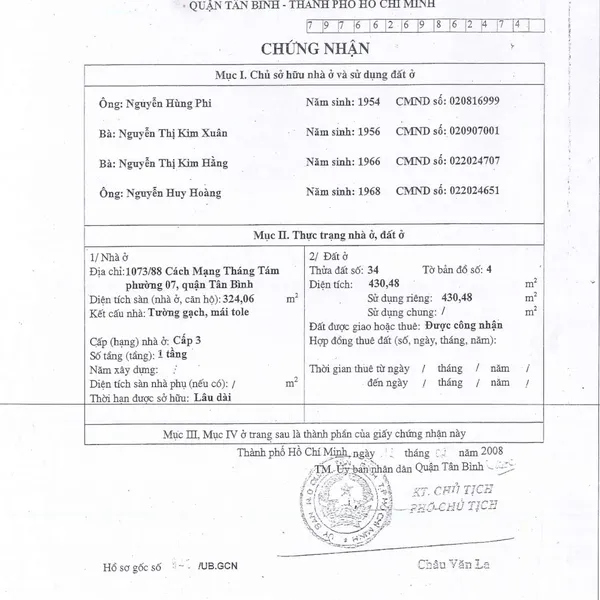 Bán nhà 1073/88 CMT8, P. Tân Sơn Nhất, Quận Tân Bình
