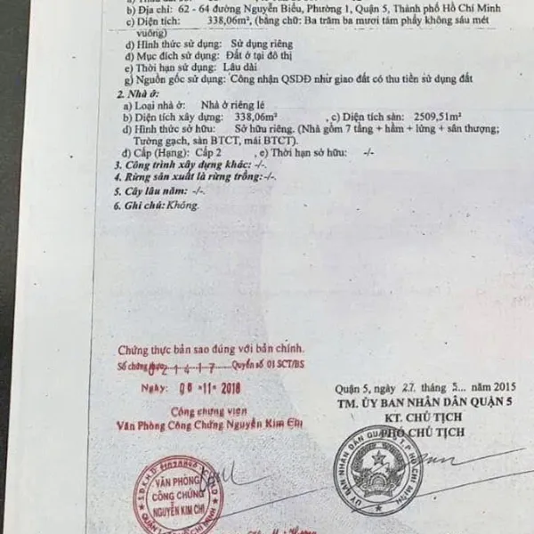 Bán toà nhà 62 - 64 Nguyễn Biểu, Phường 1, Quận 5