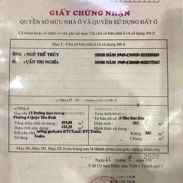 Bán nhà 15 Hậu Giang, P. Tân Sơn Nhất, Quận Tân Bình