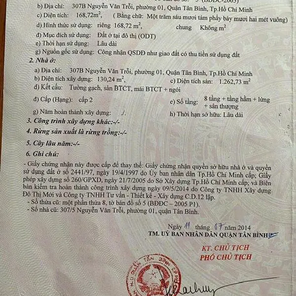 Bán toà nhà 307B Nguyễn Văn Trỗi, P. Tân Sơn Hoà, Quận Tân Bình