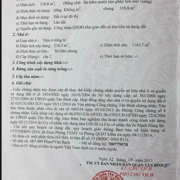 Bán toà nhà 485 - 487 Phạm Văn Bạch, P. Tân Bình, Quận Tân Bình